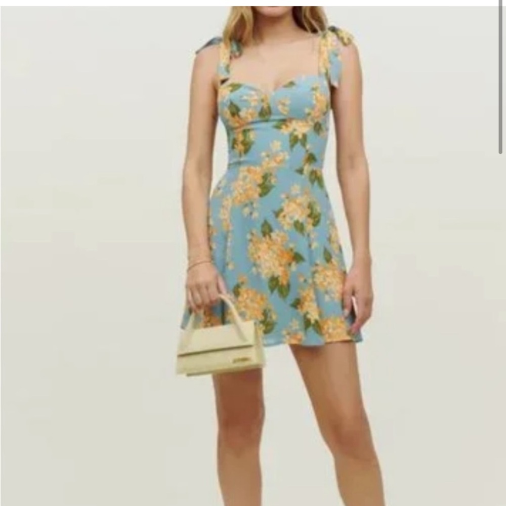Reformation Blue and Yellow Floral Mini Dress